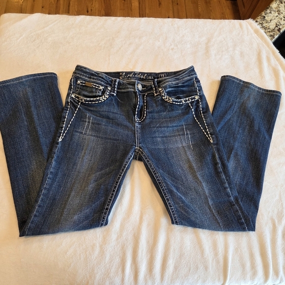 ‼️3/$30‼️ LA IDOL Thick Stitch Bling Crystals Blue Denim Jeans  13 Juniors - Picture 2 of 14
